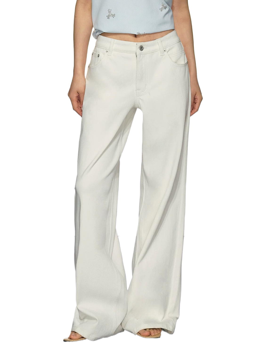Zebra-Detail Straight Wide-Leg Jeans