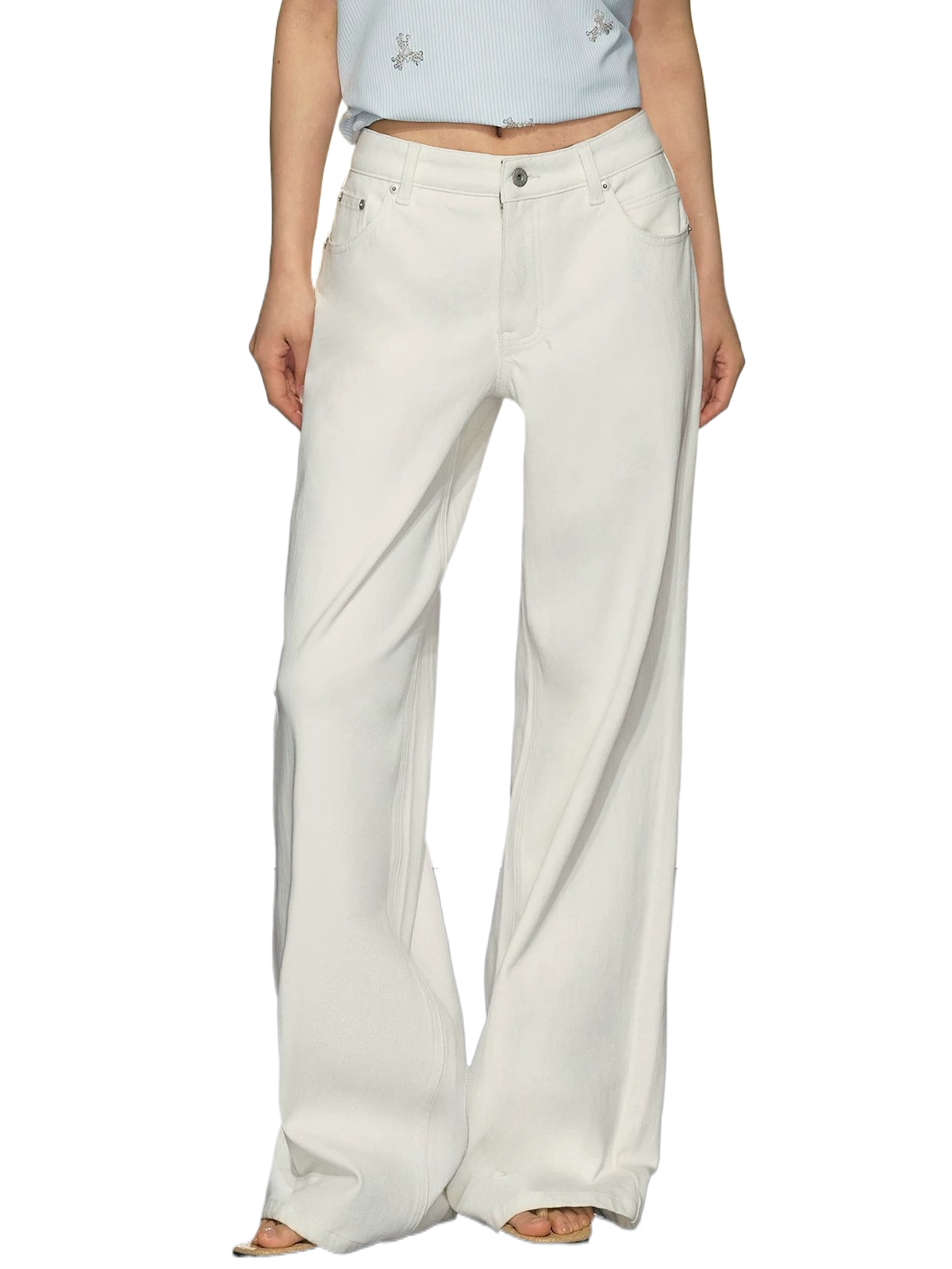 Zebra-Detail Straight Wide-Leg Jeans