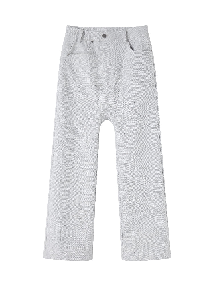 Gray Twill Low-Crotch Straight Leg Suit Pants