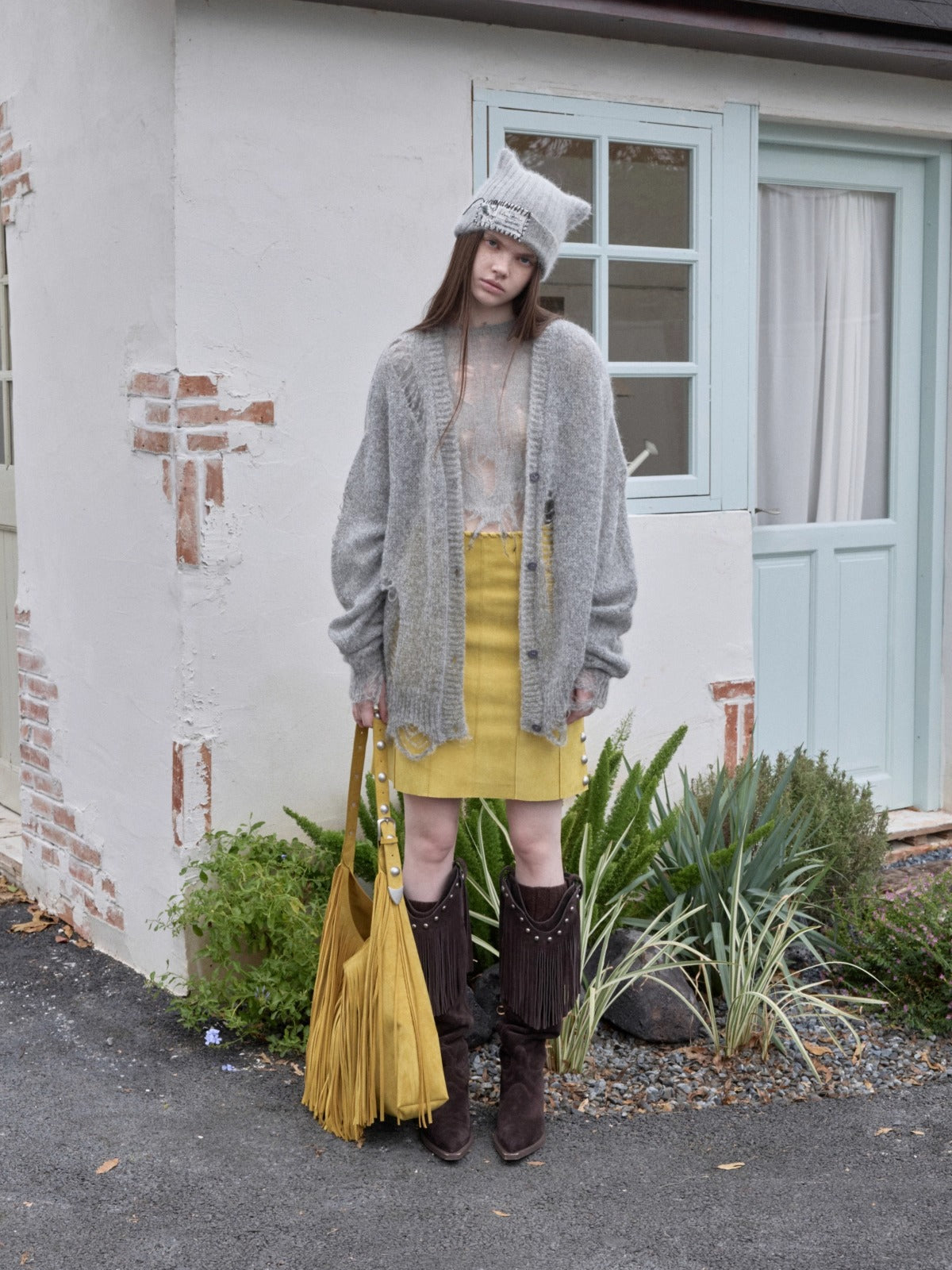 Mohair Distressed Fitted Cropped Sweater