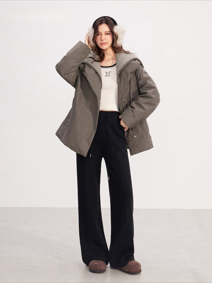 Fleece-Lined Soft-Knit Wide-Leg Pants