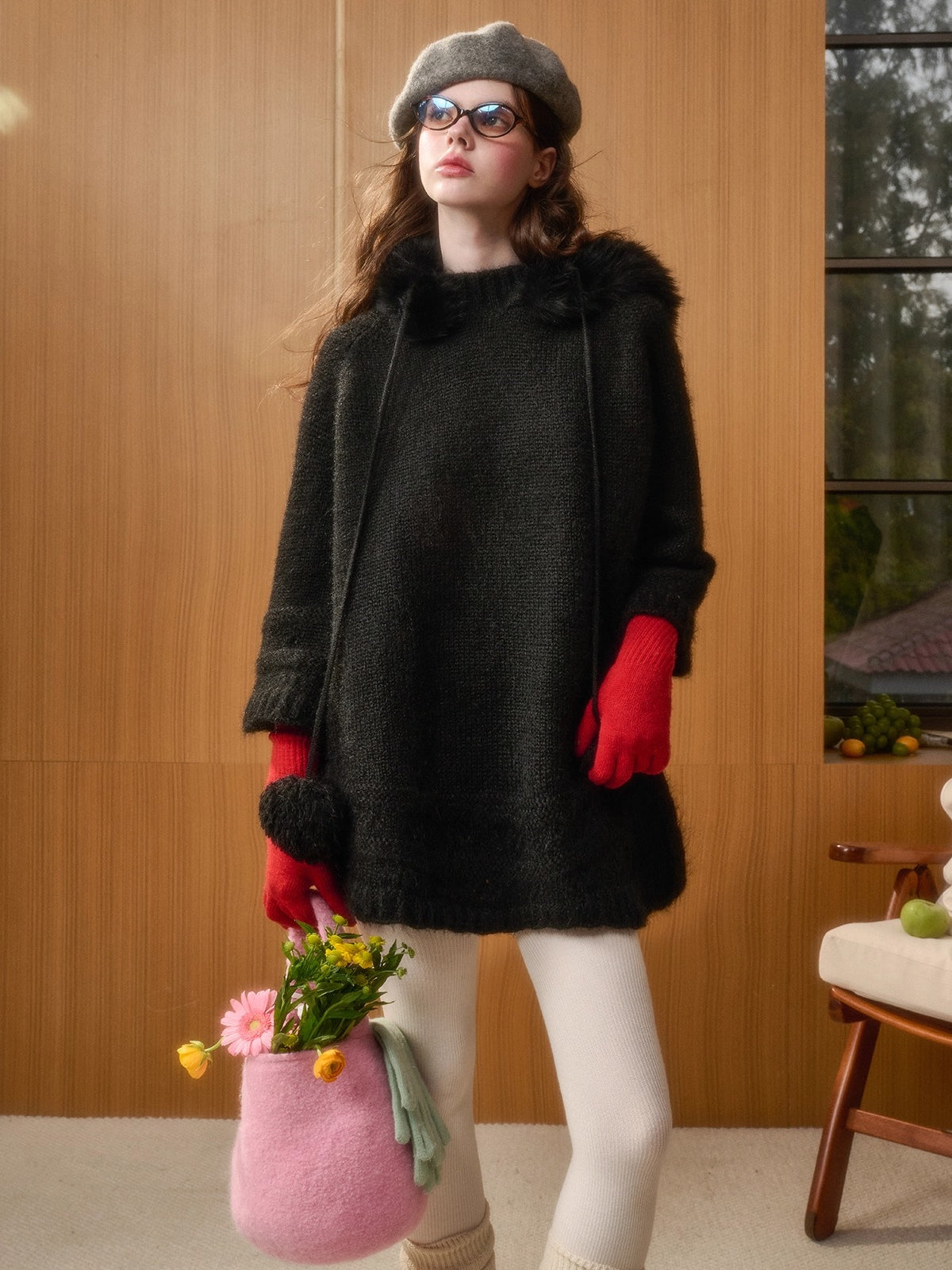 Winter Keepsake Wool-Blend Knitted Cape Dress