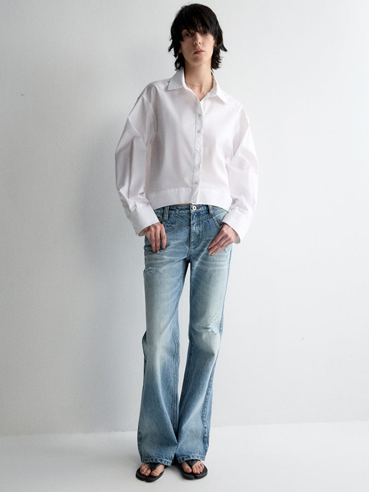Irregular Pocket Wide-Leg Denim Pants