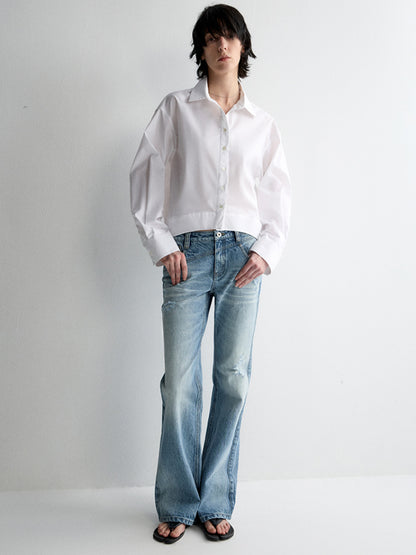 Irregular Pocket Wide-Leg Denim Pants