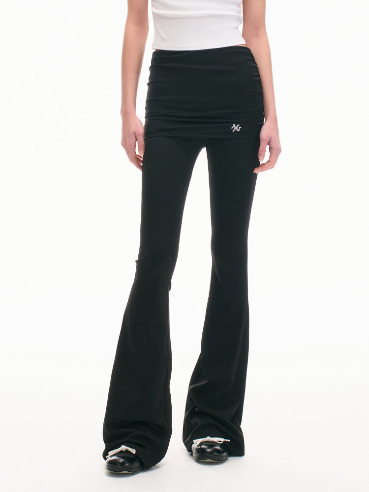 Faux Two-piece Mid-waist Pleated Flared Pants