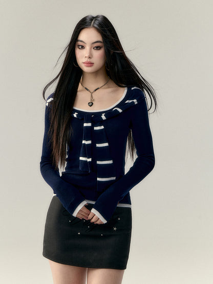 Two-Way Neckline Knit Blouse