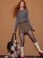 Plaid Suede Belted High-Waist A-Line Shorts - CHINASQUAD