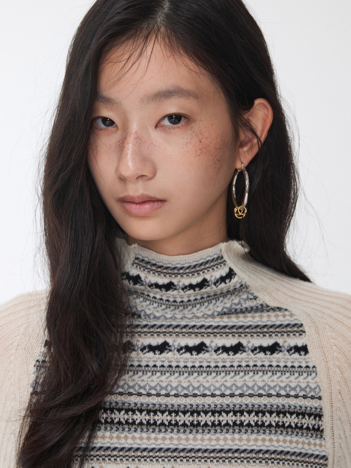 Fair Isle Raglan Knit Turtleneck Sweater