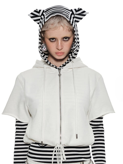 Striped Cat Ear Hooded Top