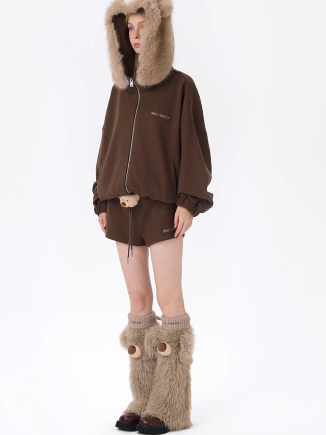 Plush Doll Fleece-Lined Straight Shorts