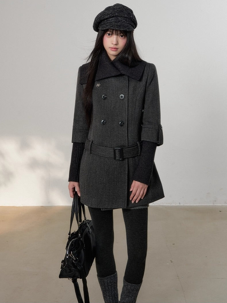 Grey Tailored Wool-Blend Long Dress