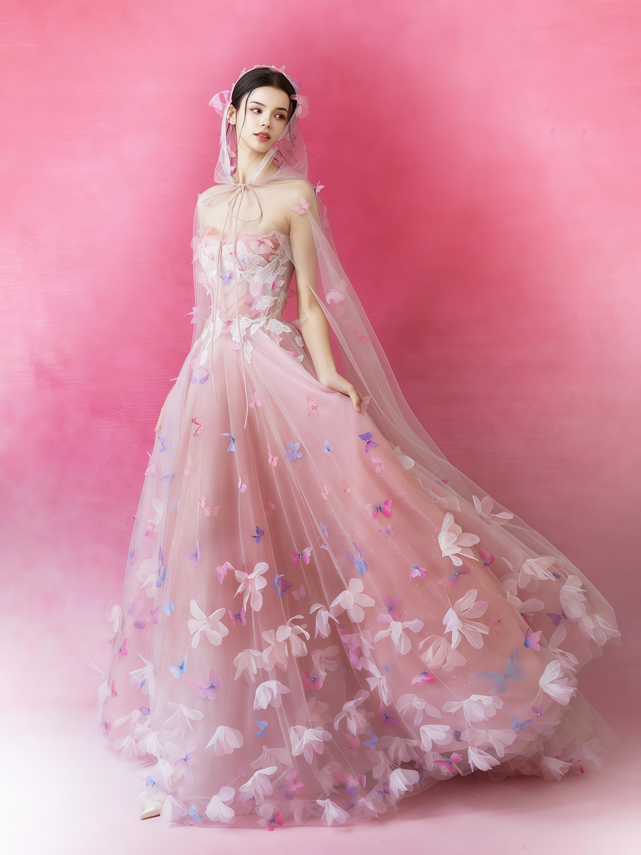 Petal Bloom Embellished Tulle Ball Gown