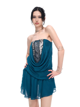 Teal Embellished Draped Strapless Chiffon Mini Dress Blue(Pre-sale) / M