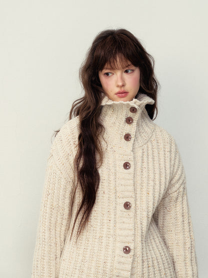 Convertible Collar Retro Cable Knit Sweater