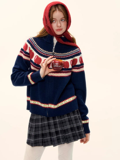 Zip-Up Wool-Blend Knit Cardigan