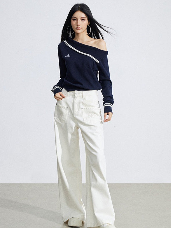 Off-Shoulder Merino Wool Blend Knit Base Layer