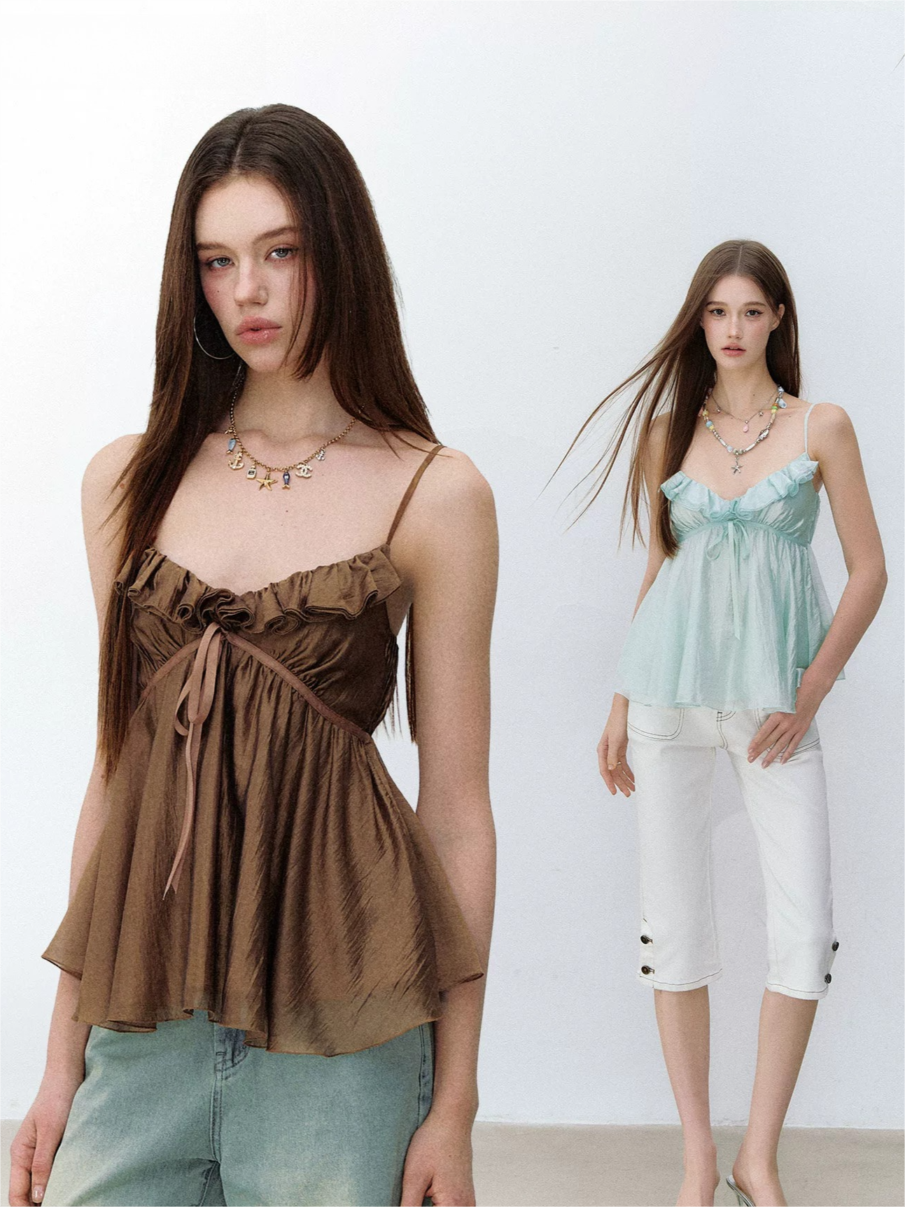 Ruffled Trim Acetate Slim-Fit Camisole