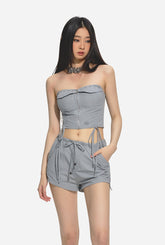 Gray & Black Mid-Waist Vintage Casual Shorts - CHINASQUAD