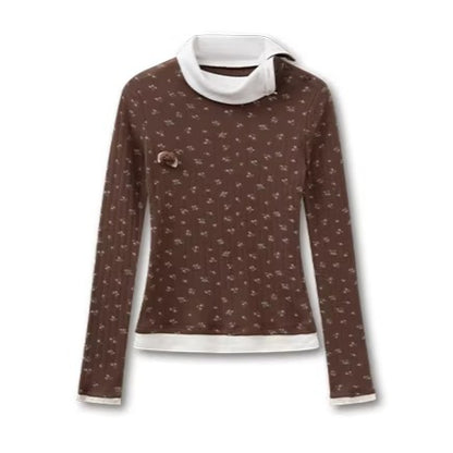 Knit Polo-Collar Long Sleeve T-Shirt