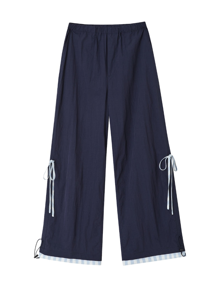 Floral-Patchwork Lightweight Checkered Utility Pants