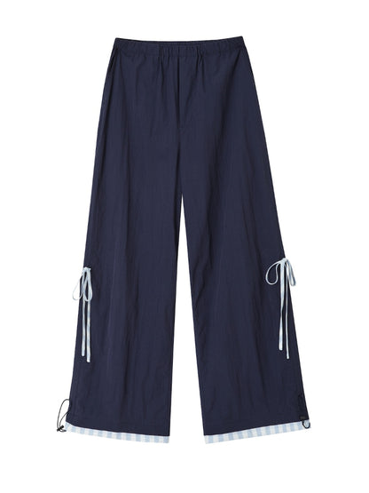 Floral-Patchwork Lightweight Checkered Utility Pants