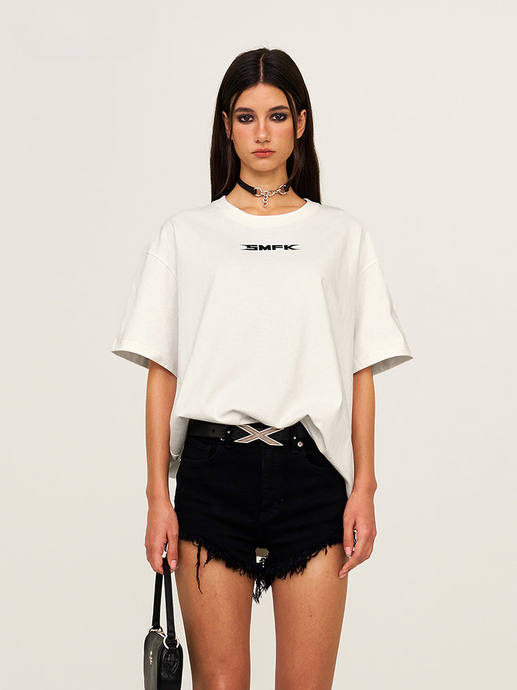 Cotton Printed Black &amp; White Short Sleeved T-shirt