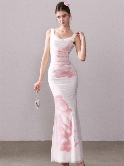 Icy Rose Floral Mesh Mermaid Maxi Dress