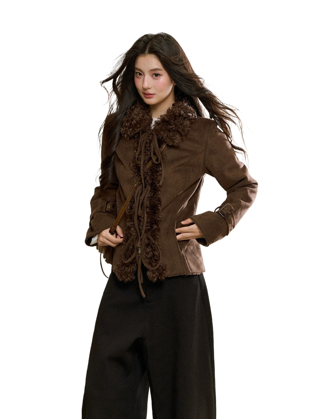 Brown Vintage Shearling Cropped Jacket