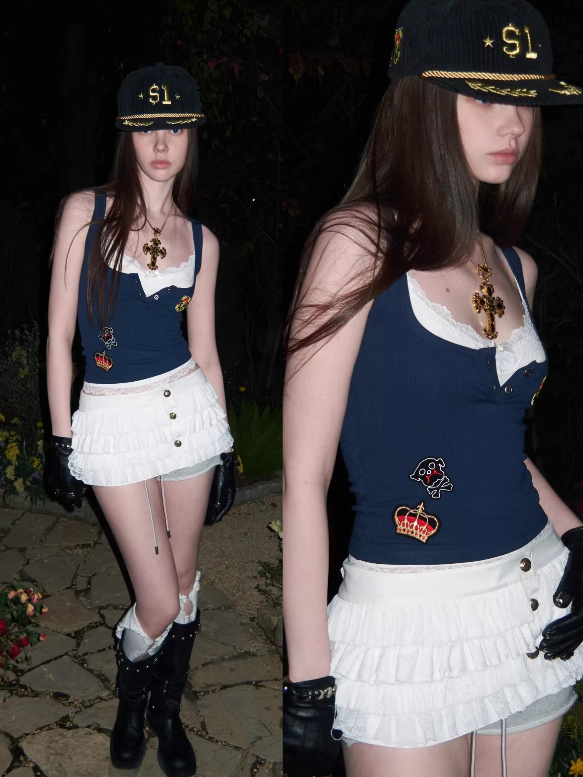 Layered Lace Patch Slim Knit Tank