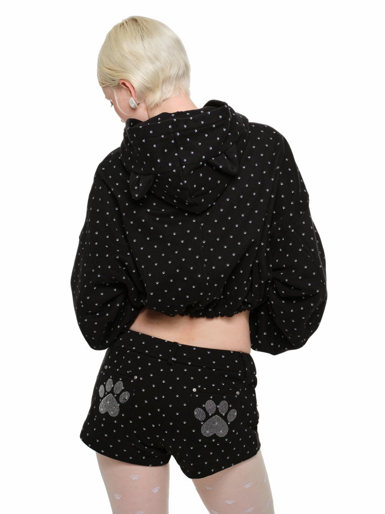 Cat Paw Polka Dot Hooded Cardigan Set