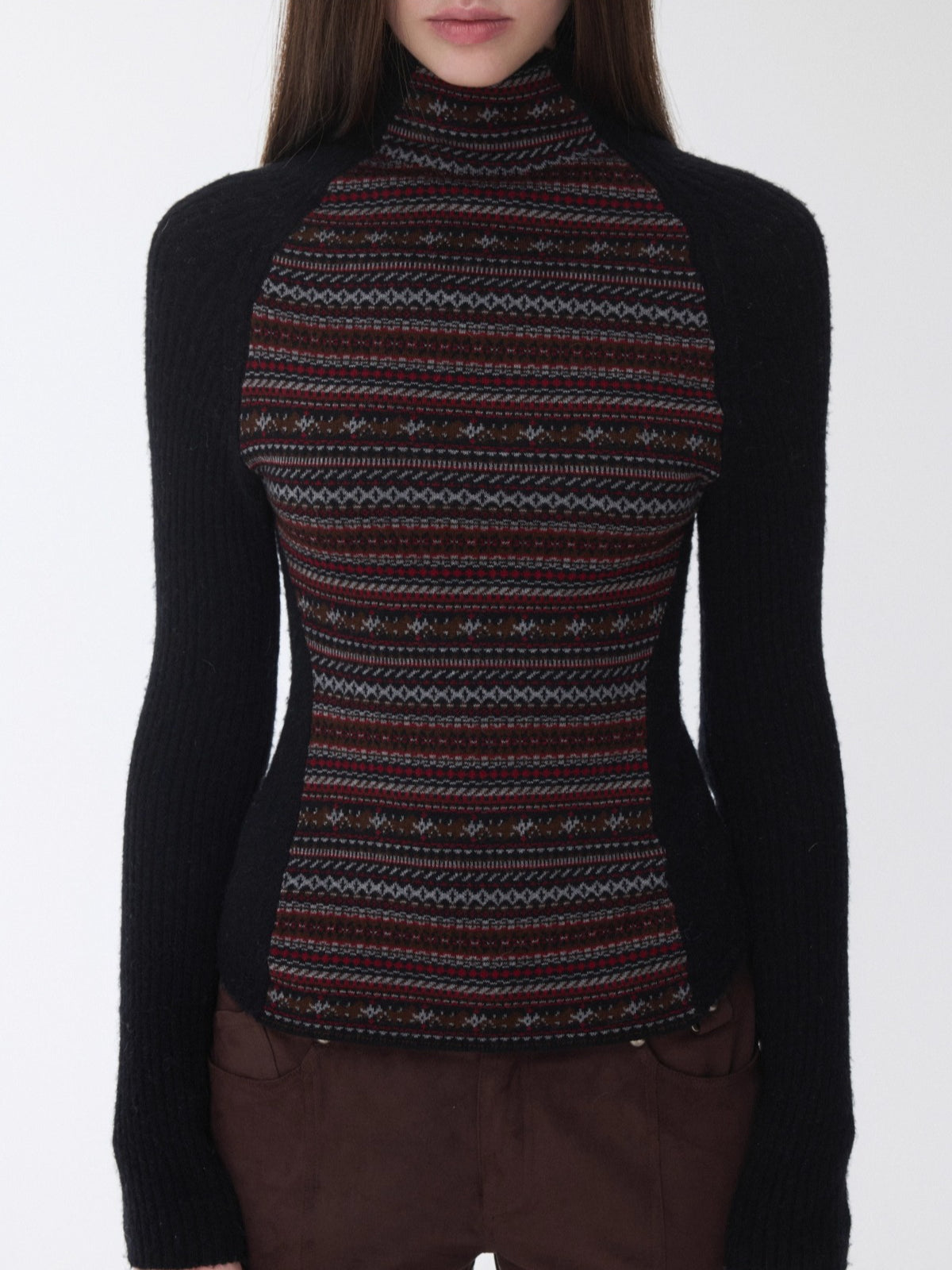Fair Isle Raglan Knit Turtleneck Sweater