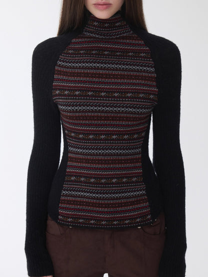 Fair Isle Raglan Knit Turtleneck Sweater