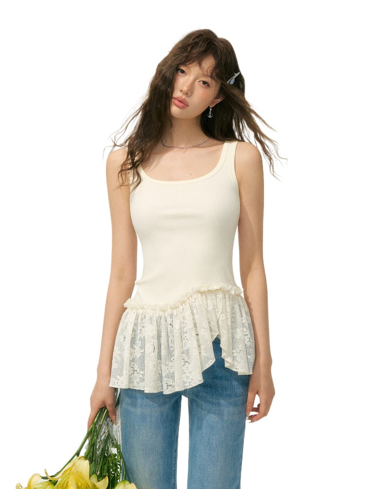 Lace-Edge Irregular Patchwork Vest