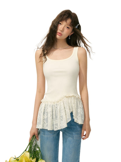 Lace-Edge Irregular Patchwork Vest