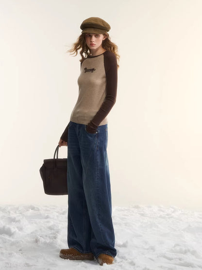 Wool-Blend Jacquard Raglan Knit Top