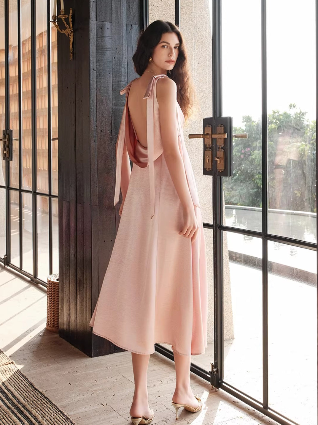 V-Neck Cutout High-Waist Maxi Dress