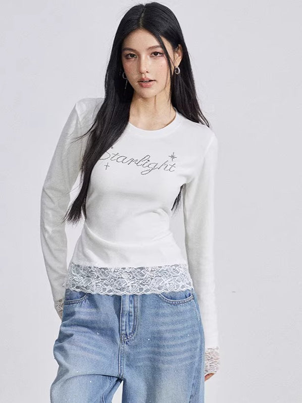Rhinestone Lace Long Sleeve Base Layer