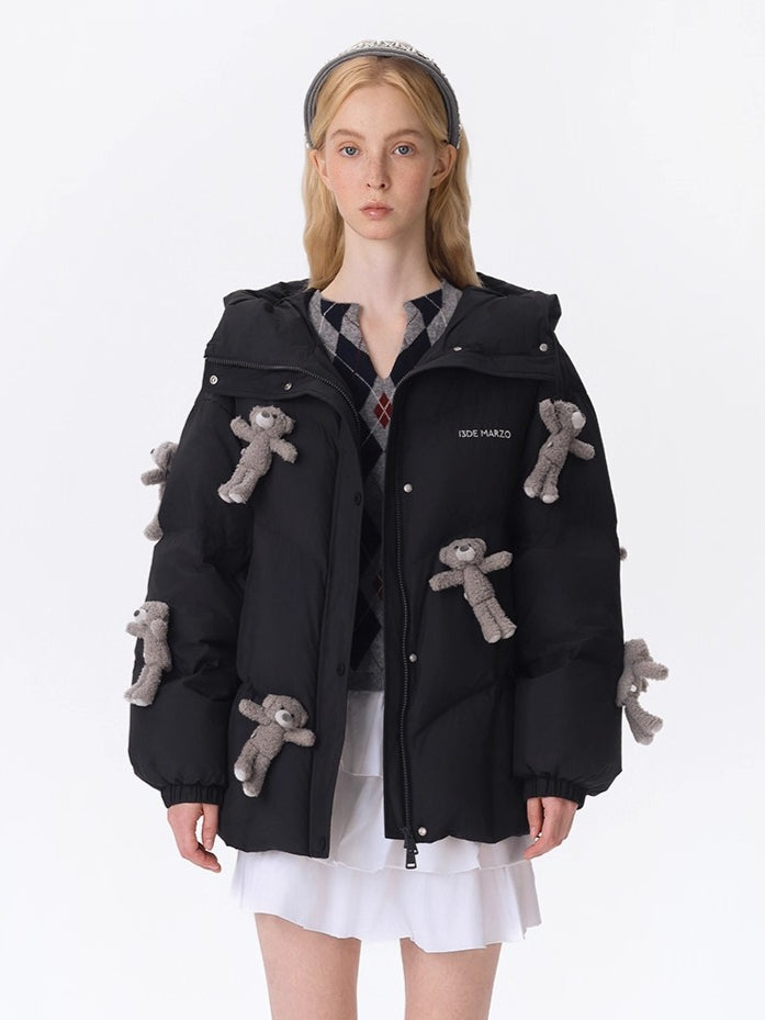 Allover Teddy Hooded Down Jacket