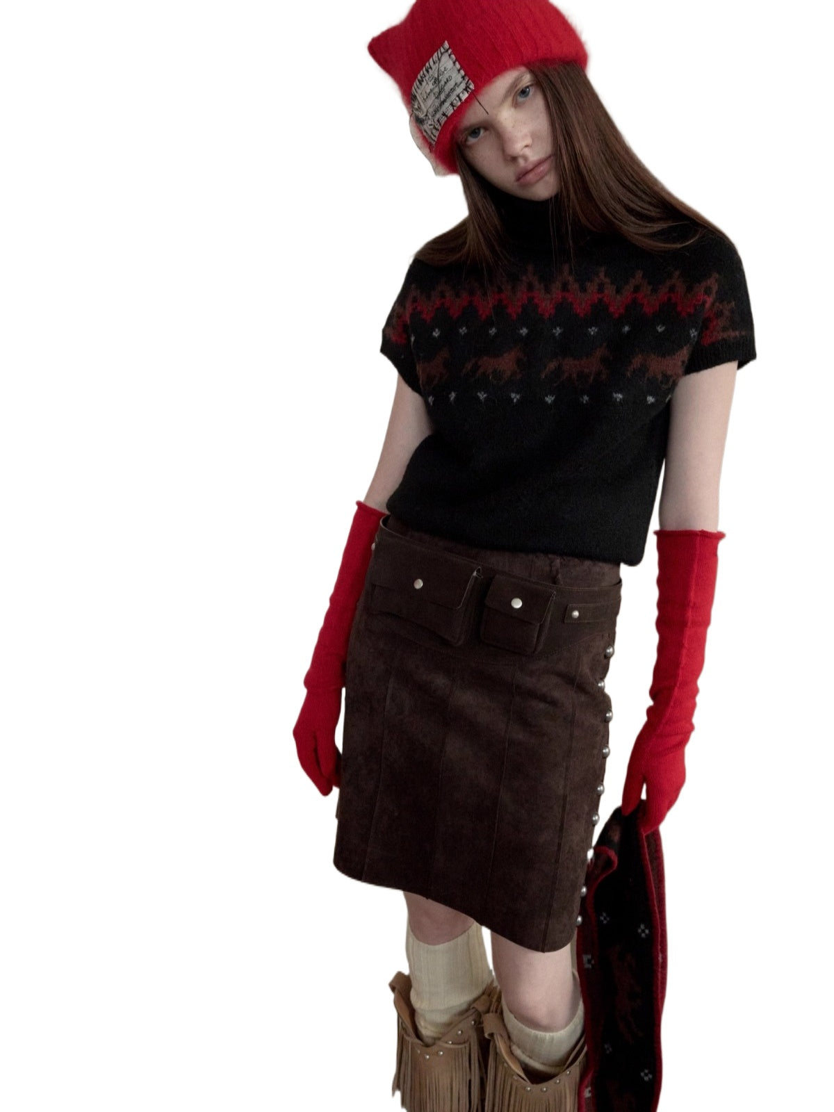 Fair Isle Pony Jacquard Turtleneck Knit Sweater