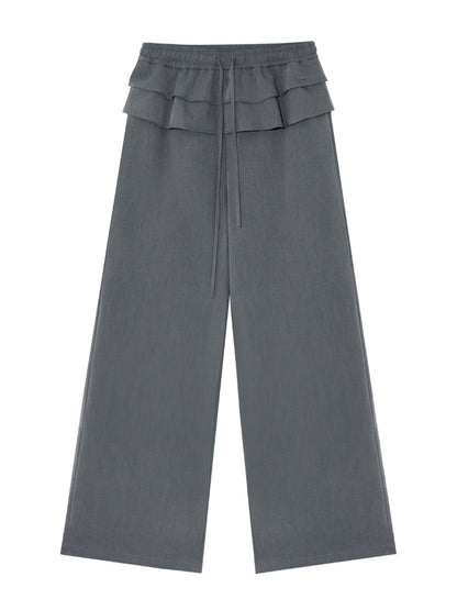 Two-piece Double-layer Ruffle Tie Straight Pants - CHINASQUAD
