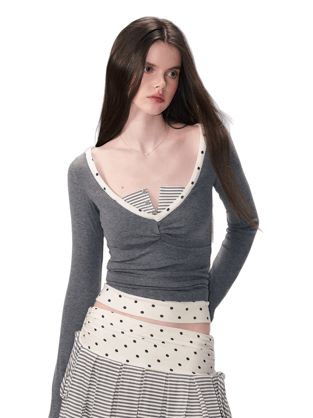 Faux Two-Piece Slim Long-Sleeve T-Shirt