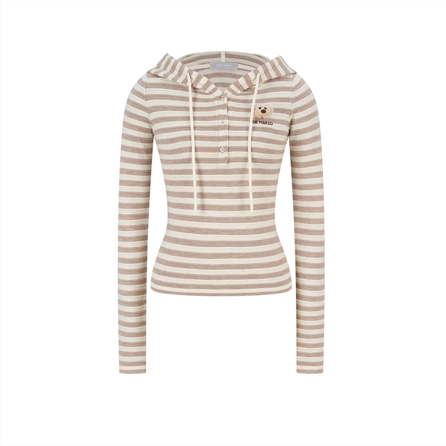 Striped Bear Button Hoodie Tee