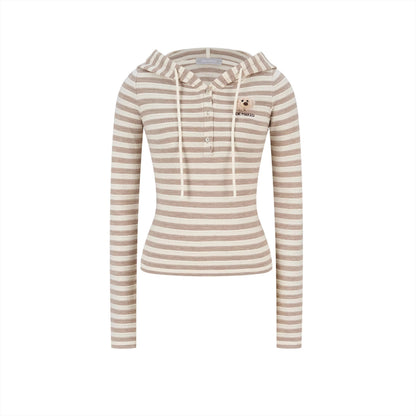 Striped Bear Button Hoodie Tee