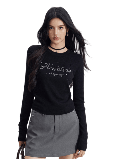 Embellished Soft Knit Long Sleeve T-Shirt