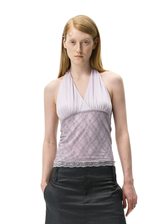 Lyocell Lace Panel Halter Top