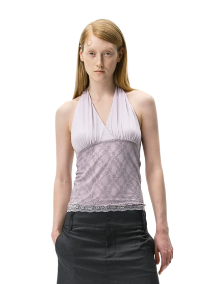 Lyocell Lace Panel Halter Top