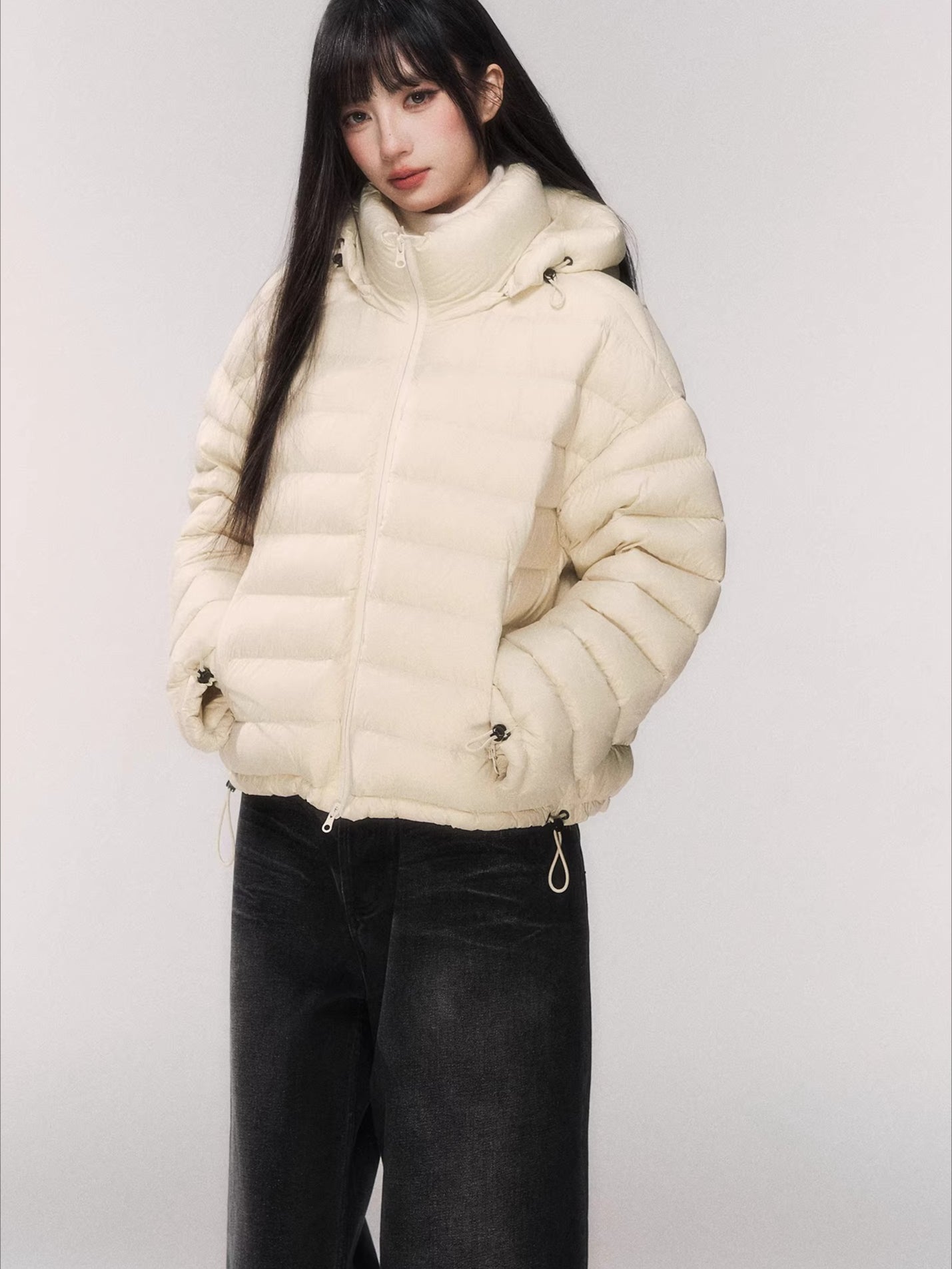 White Duck Down Hooded Puffer Jacket