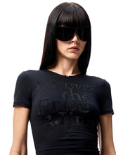Floral Letter V-Neck Hidden Zip Hot-Fix T-Shirt - CHINASQUAD