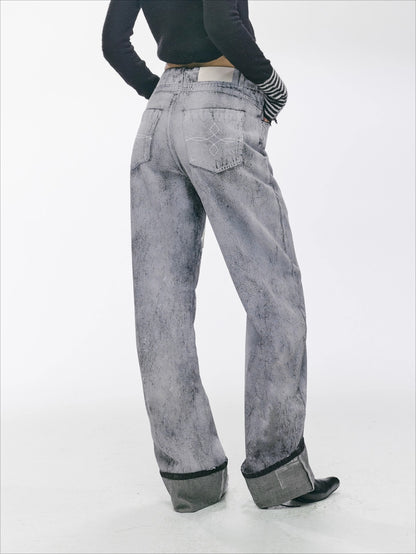 Vintage Washed Straight-Leg Denim Pants