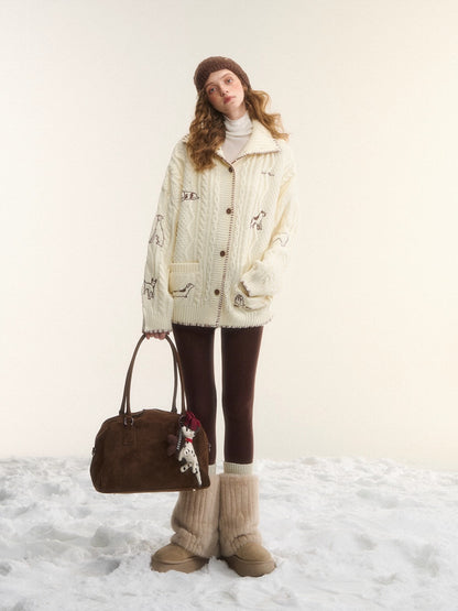 Stand-Collar Relaxed Cardigan